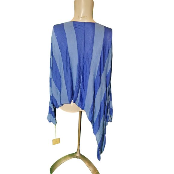 Comfy USA Blue Striped Tunic Tee High Low Asymmetric Dolman T-shirt sz M NEW - Picture 3 of 6
